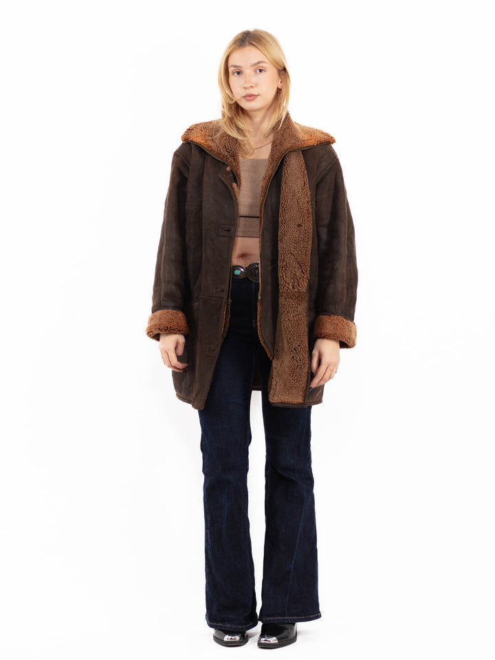 Vintage 90's Women Sheepskin Coat in Brown