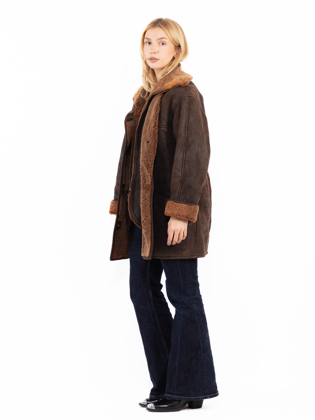 Vintage 90's Women Sheepskin Coat in Brown