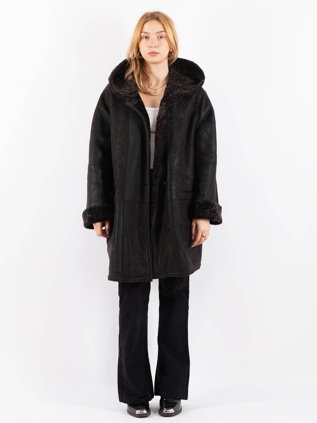 Vintage 90's Women Sheepskin Coat in BlackV9666