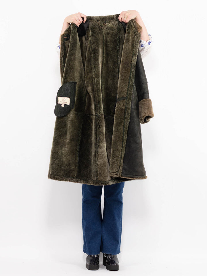 Vintage 90's Women Sheepskin Coat in GreenA1019