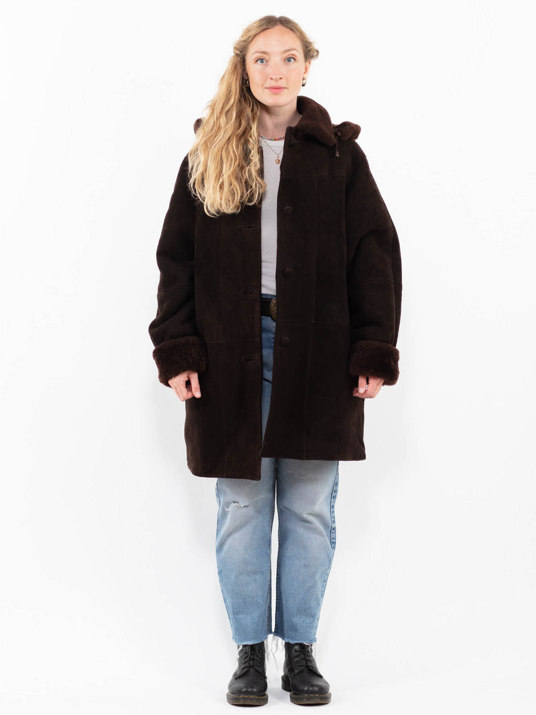 Vintage 90's Women Sheepskin Coat in BrownA0289