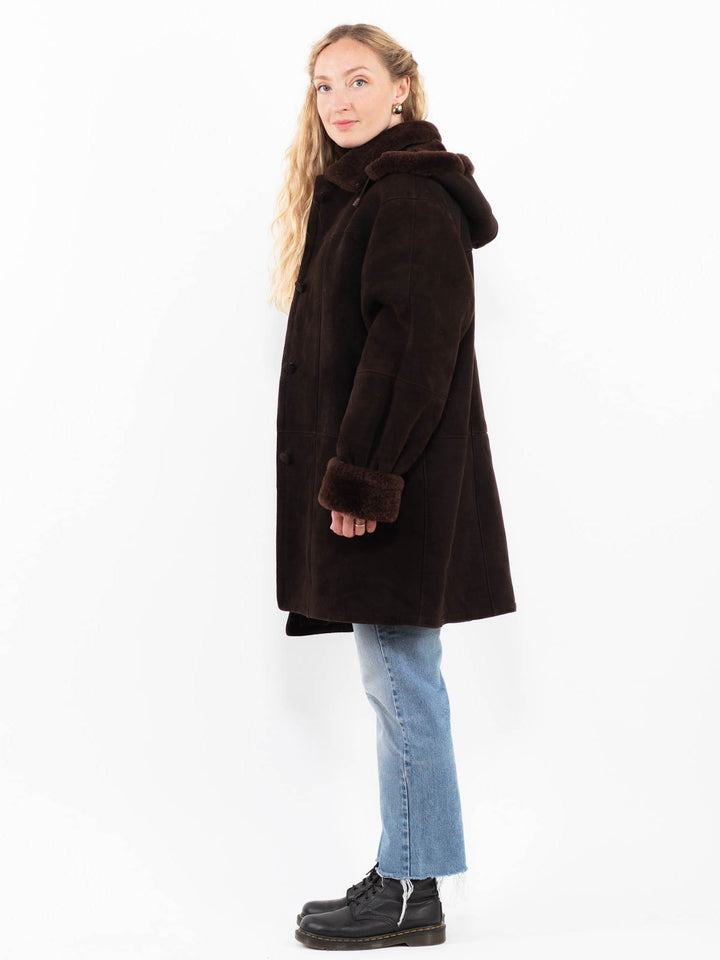 Vintage 90's Women Sheepskin Coat in BrownA0289