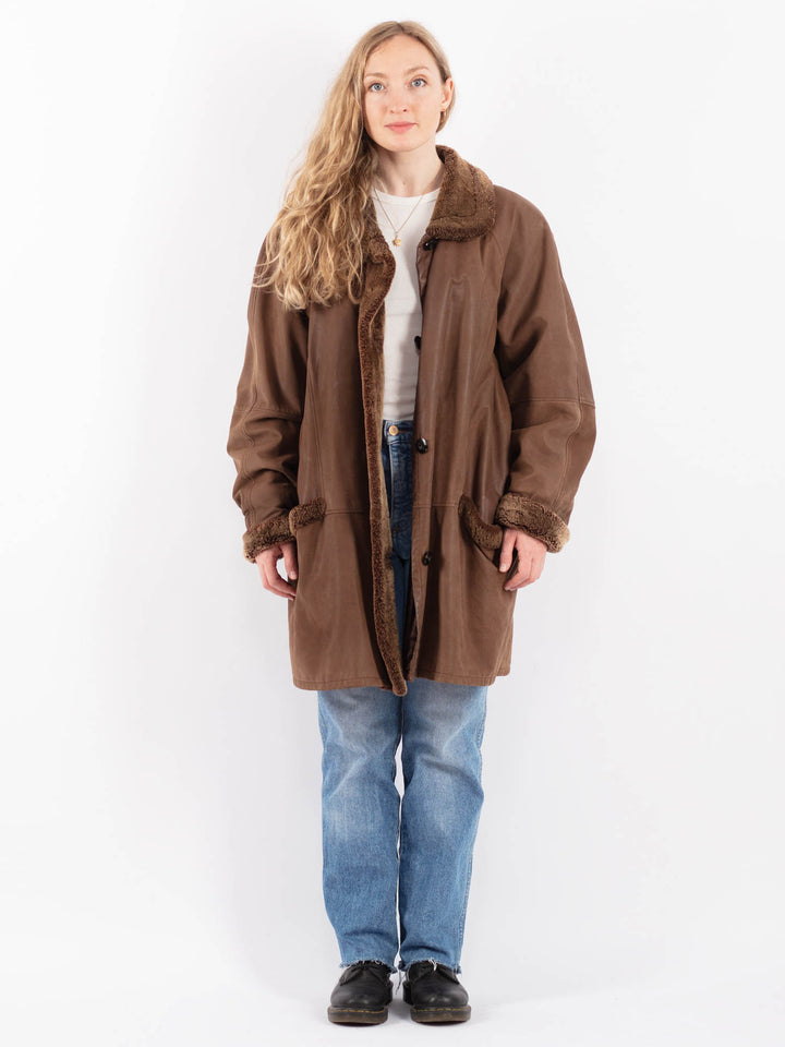 Vintage 80's Women Sheepskin Coat in BrownV9482