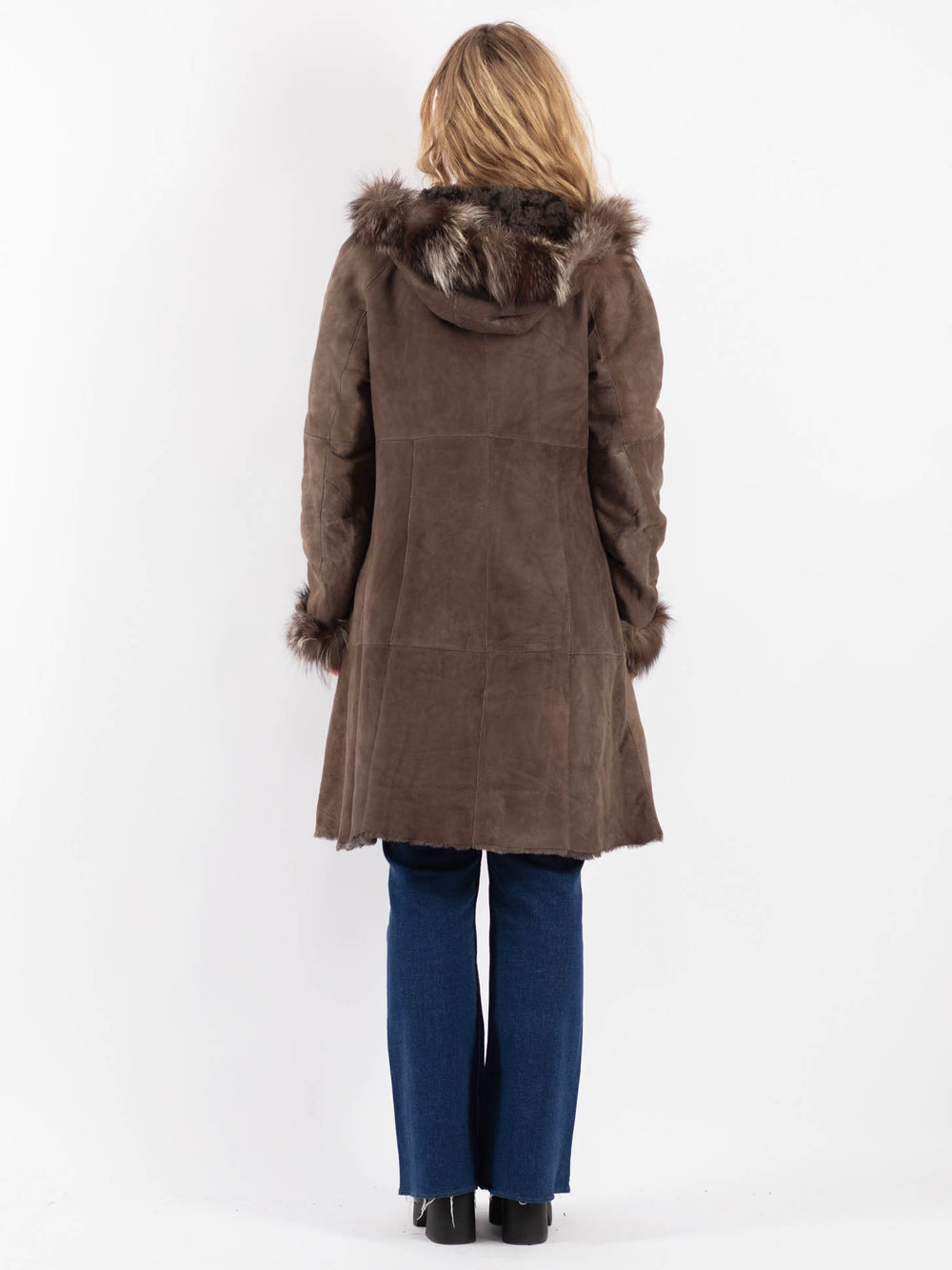Vintage 90's Women Sheepskin Shearling Coat in BrownV9157