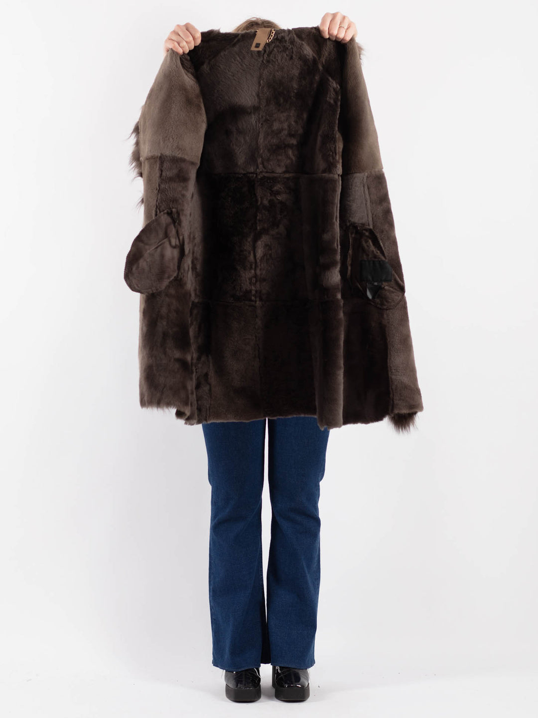 Vintage 90's Women Sheepskin Shearling Coat in BrownV9157