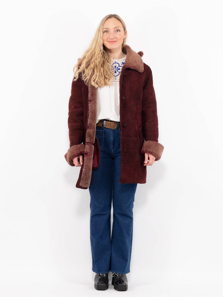 Vintage 90's Women Sheepskin Coat in RedA1021