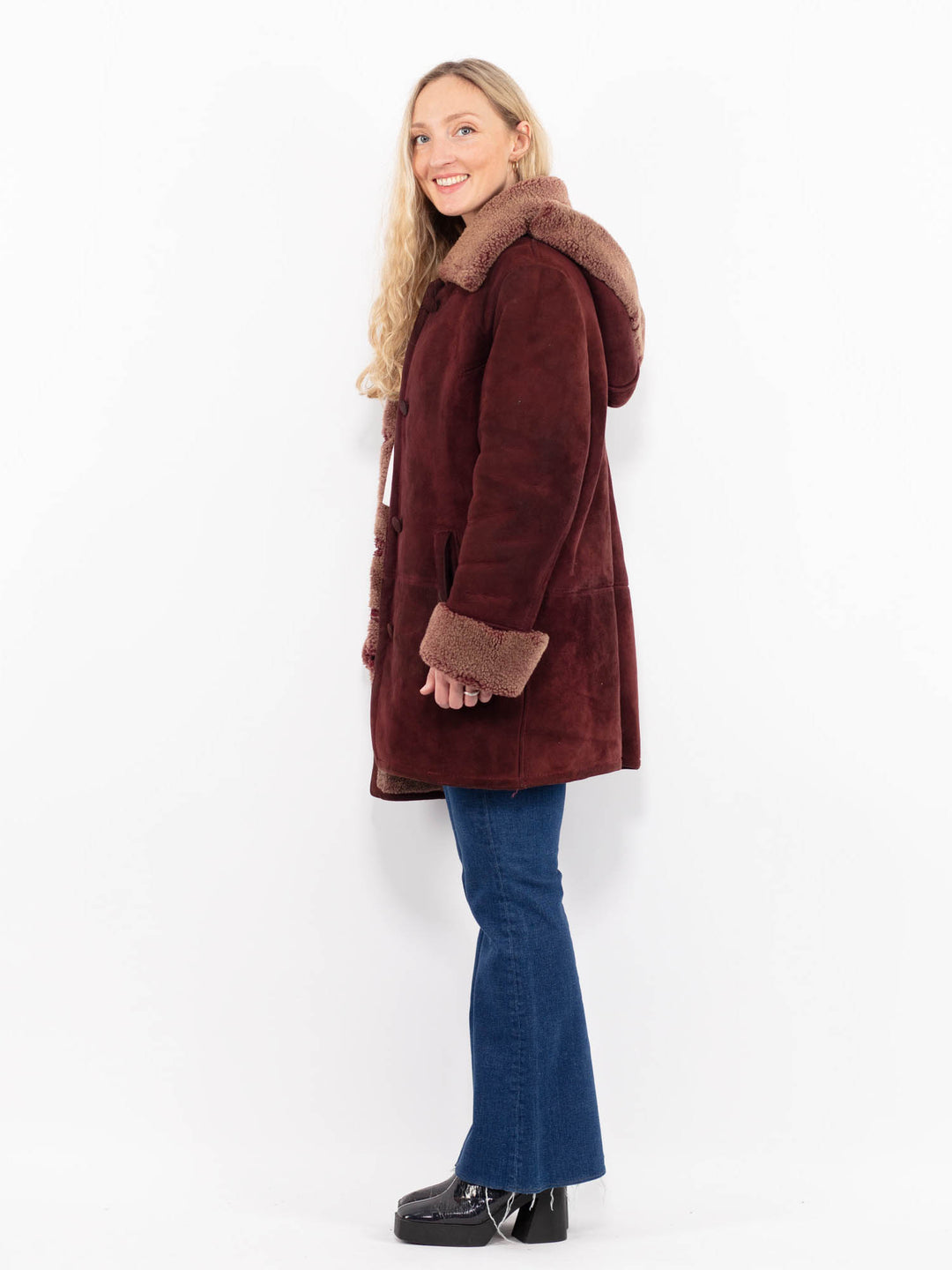 Vintage 90's Women Sheepskin Coat in RedA1021