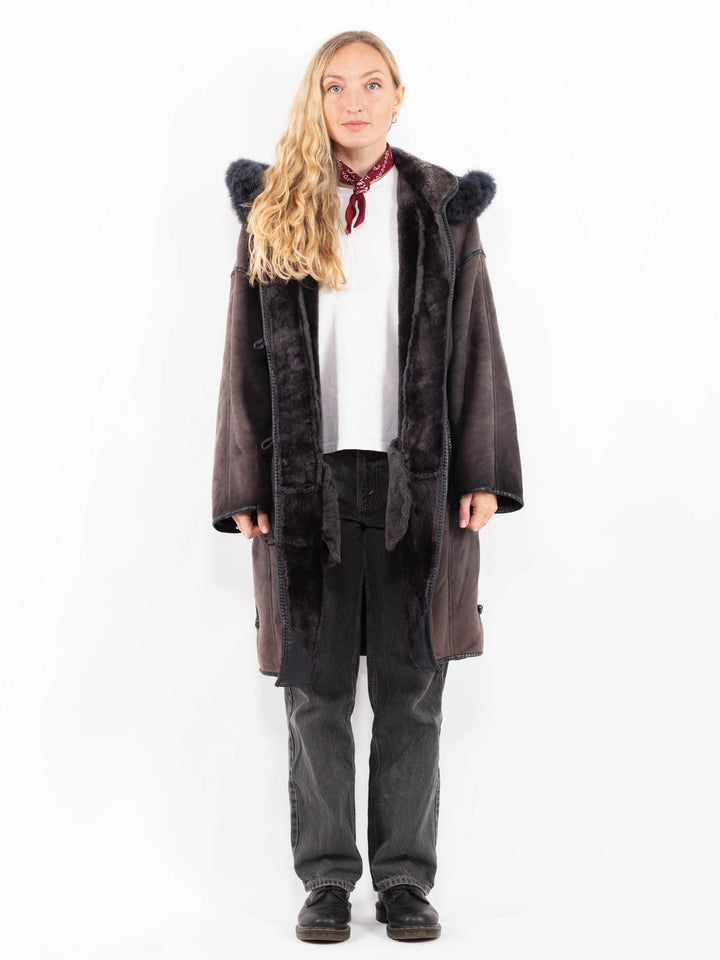 Vintage 90's Women Sheepskin Coat in PurpleA0636