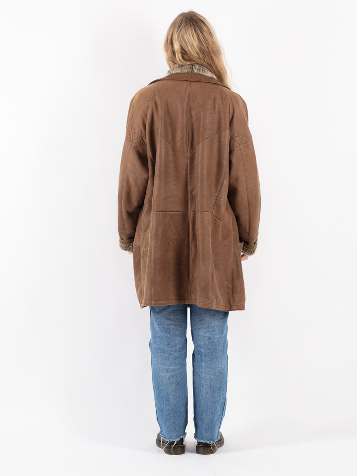 Vintage 90's Women Sheepskin Coat in Brown