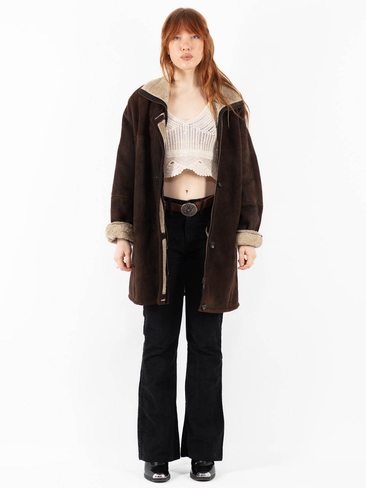 Vintage 90's Women Sheepskin Coat in BrownV9789