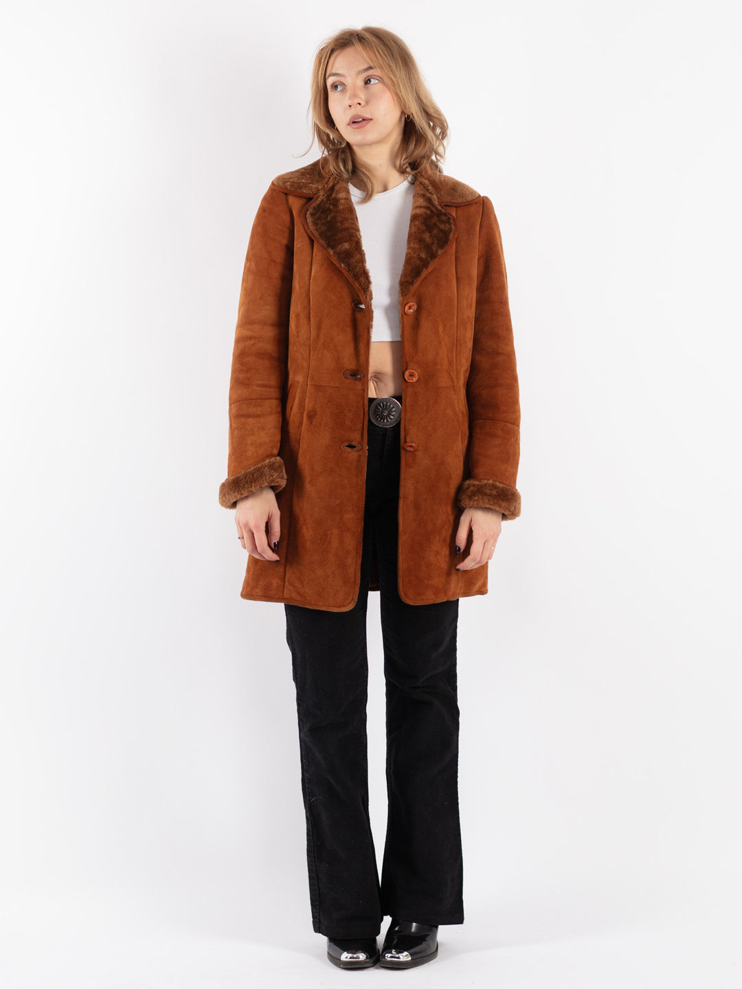 Vintage 90's Women Sheepskin Coat in Brown