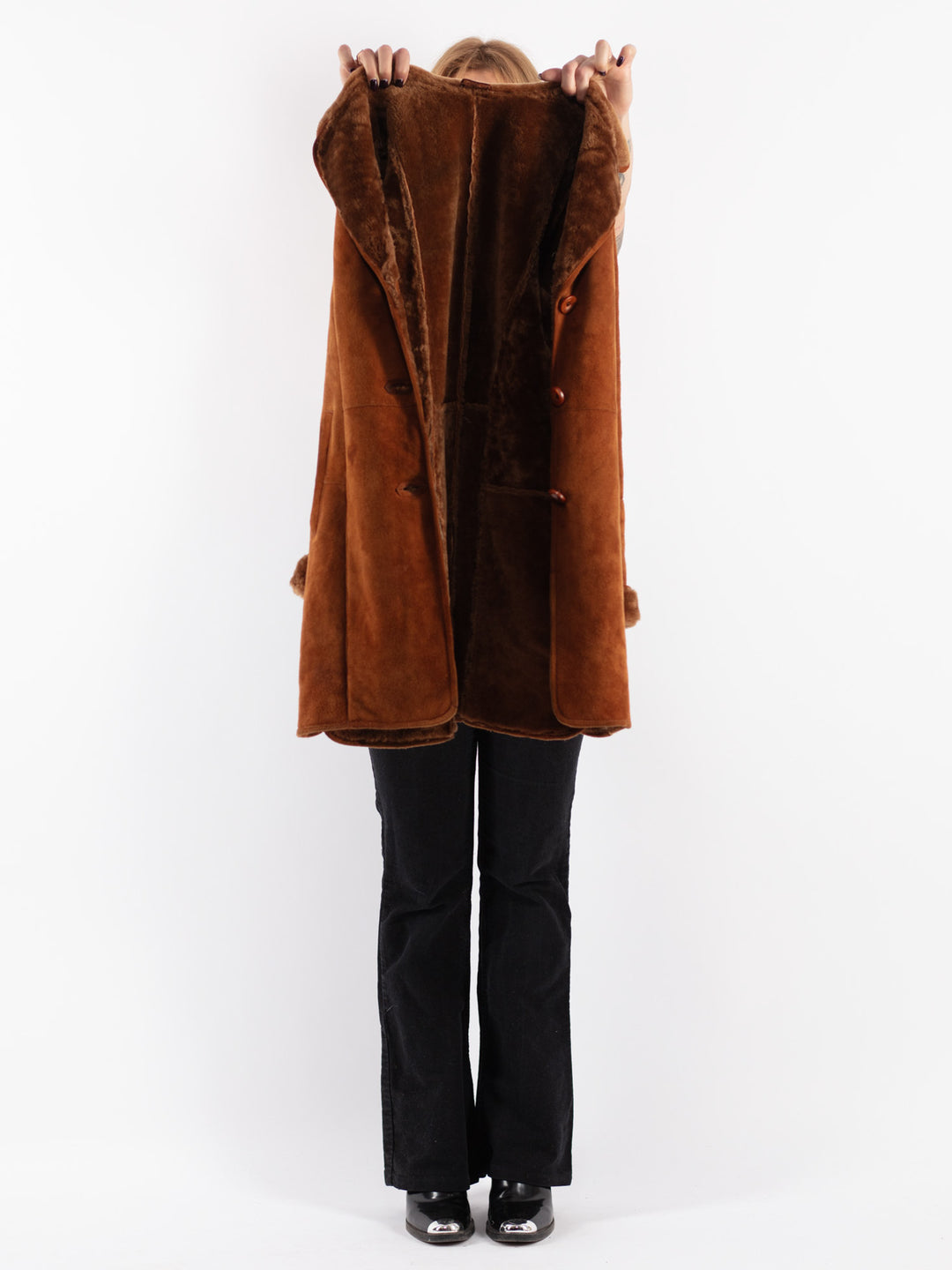 Vintage 90's Women Sheepskin Coat in Brown