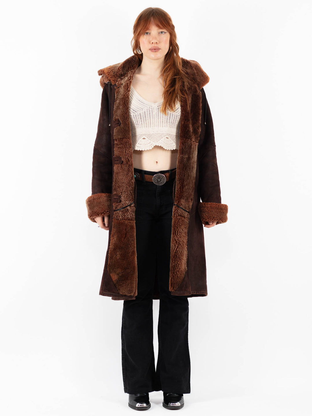 Vintage 90's Women Sheepskin Coat in BrownV9790