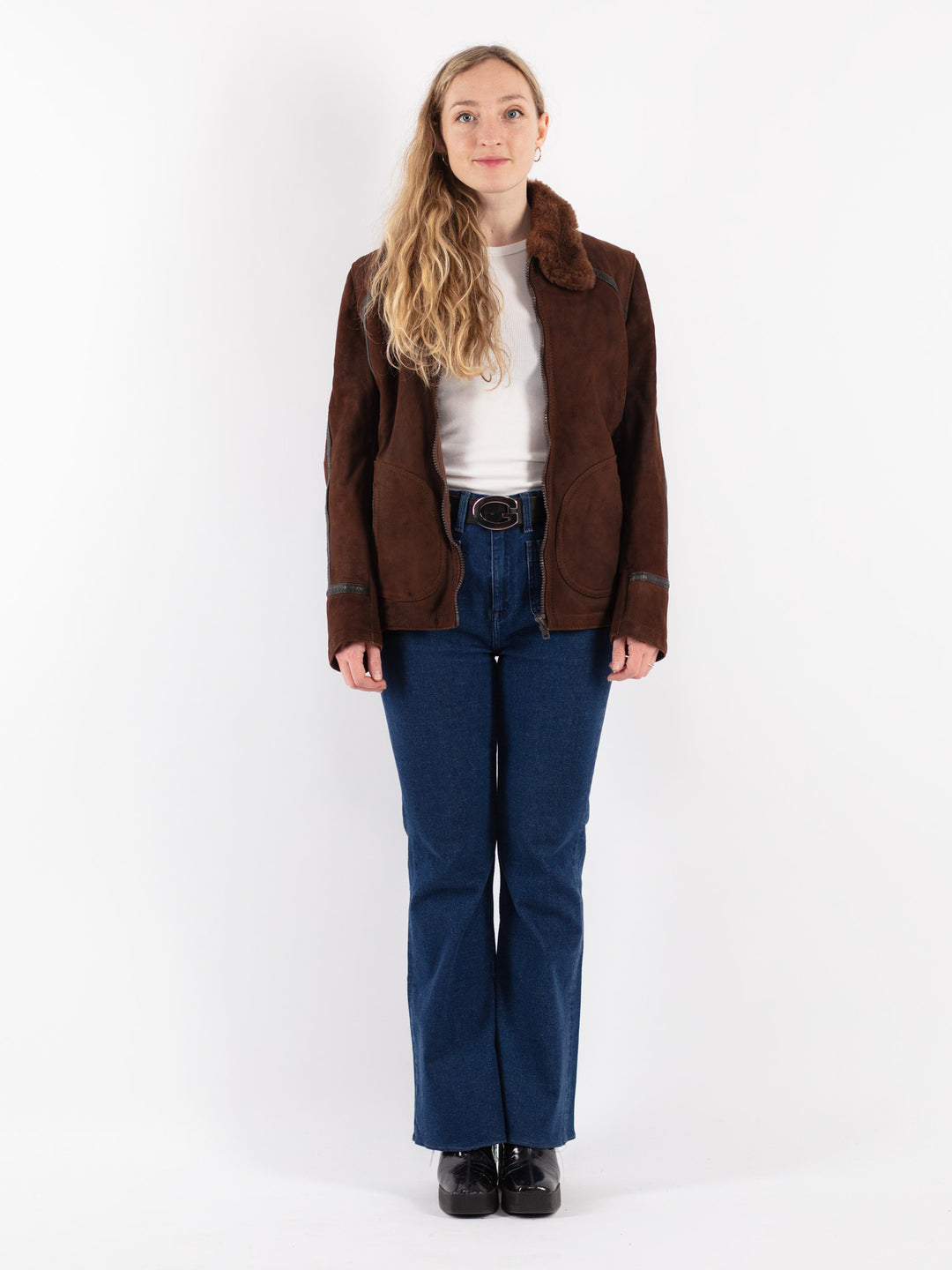 Vintage 90's Women Sheepskin Jacket in Brown