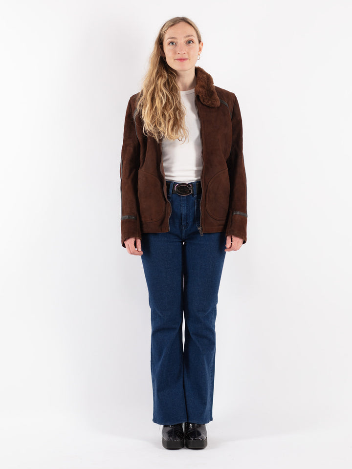Vintage 90's Women Sheepskin Jacket in Brown