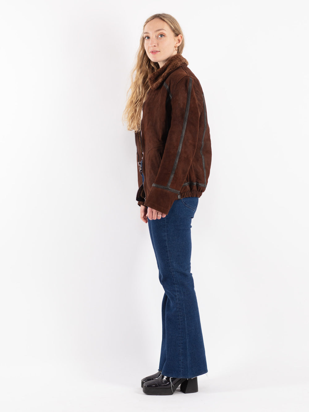 Vintage 90's Women Sheepskin Jacket in Brown