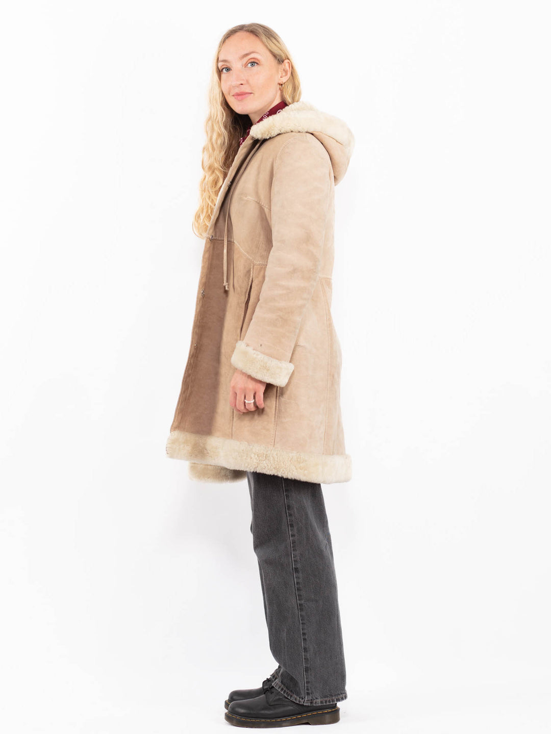 Vintage 90's Women Sheepskin Coat in BeigeA0638