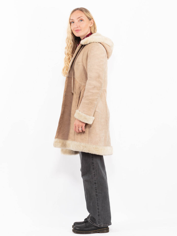 Vintage 90's Women Sheepskin Coat in BeigeA0638