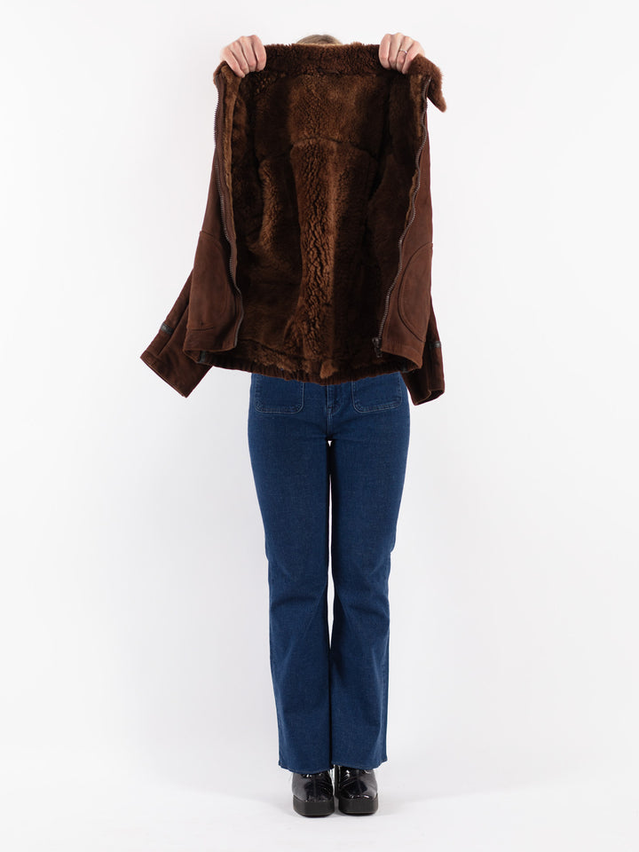 Vintage 90's Women Sheepskin Jacket in Brown