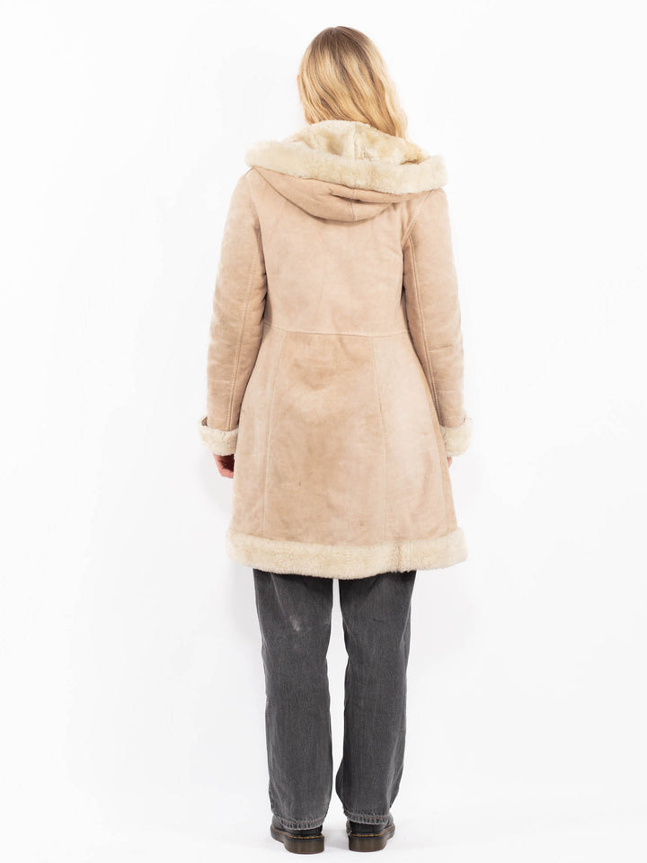 Vintage 90's Women Sheepskin Coat in BeigeA0638