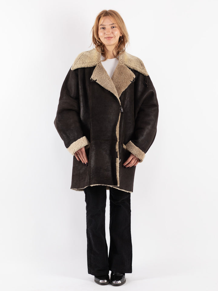 Vintage 90's Women Sheepskin Coat in Brown