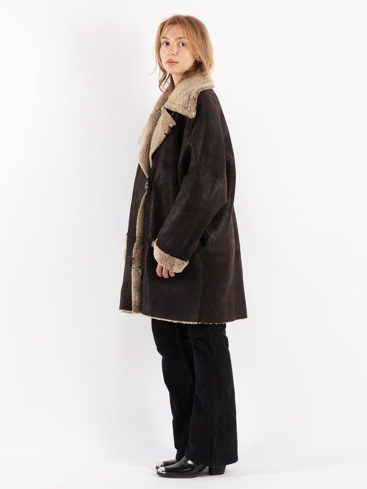 Vintage 90's Women Sheepskin Coat in Brown