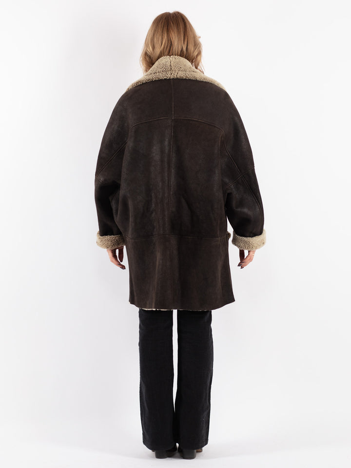 Vintage 90's Women Sheepskin Coat in Brown