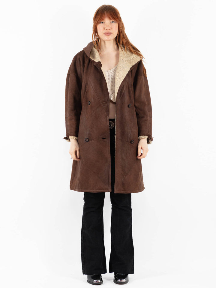 Vintage 90's Women Sheepskin Coat in BrownV9792