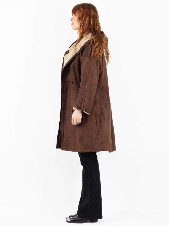 Vintage 90's Women Sheepskin Coat in BrownV9792