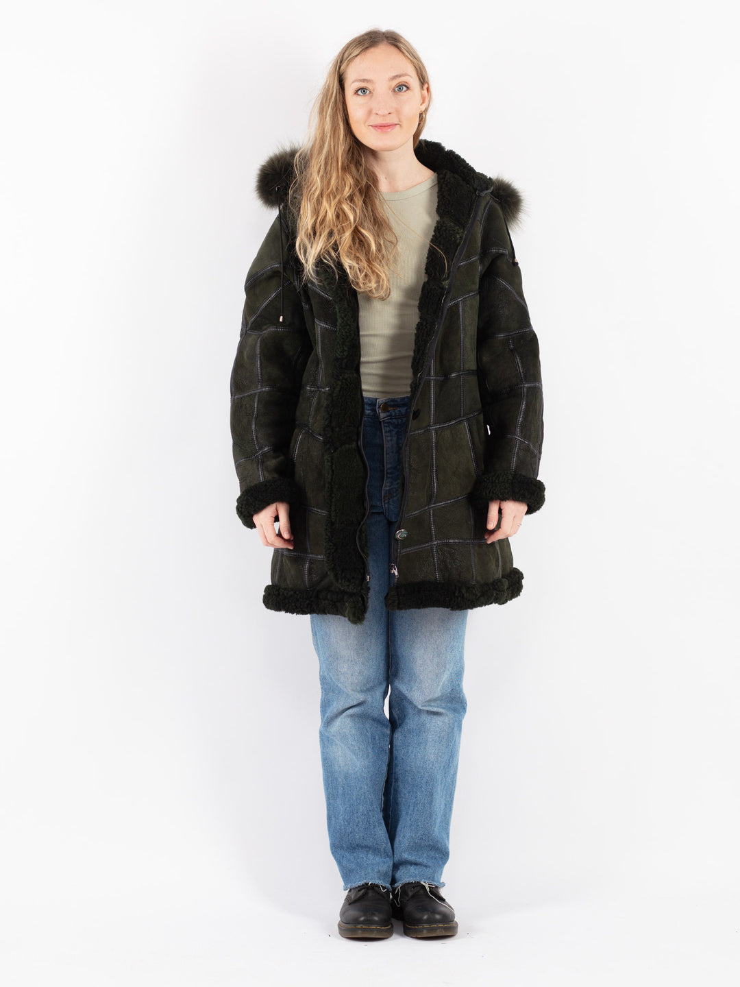 Vintage 90's Women Sheepskin Coat in GreenV8936