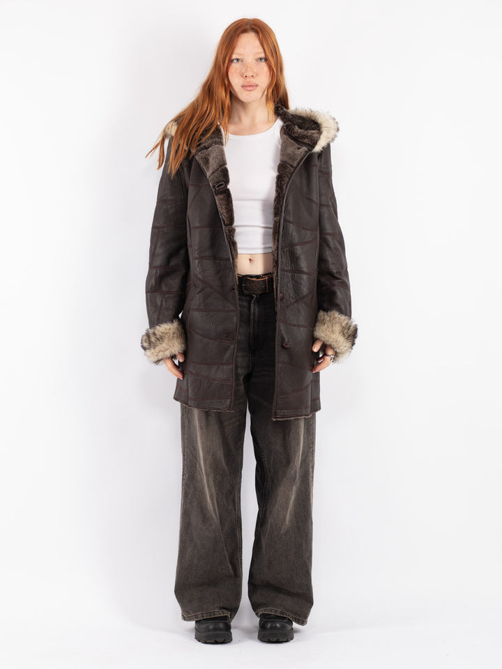 Vintage 90's Women Sheepskin Coat in Brown