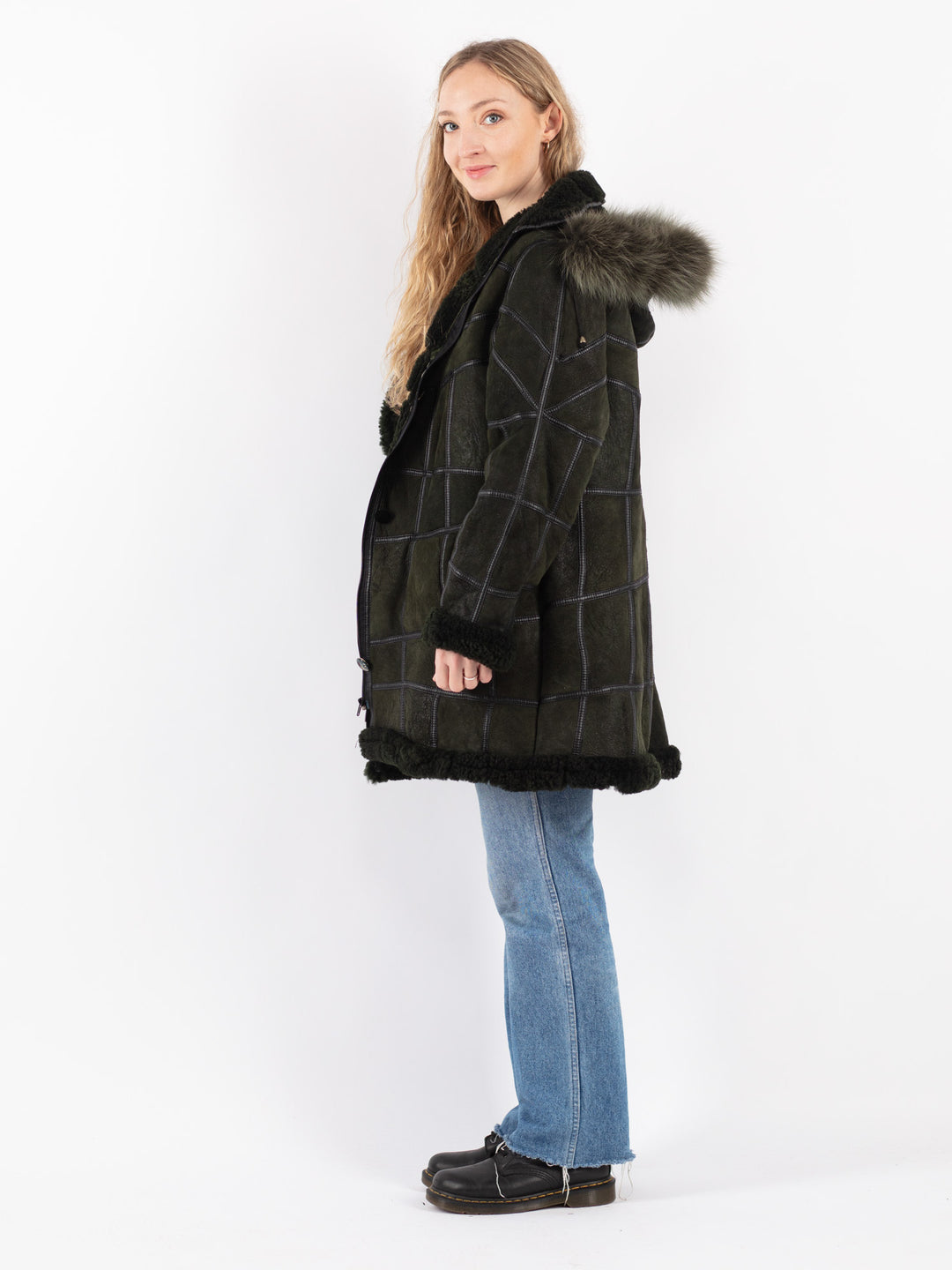 Vintage 90's Women Sheepskin Coat in GreenV8936