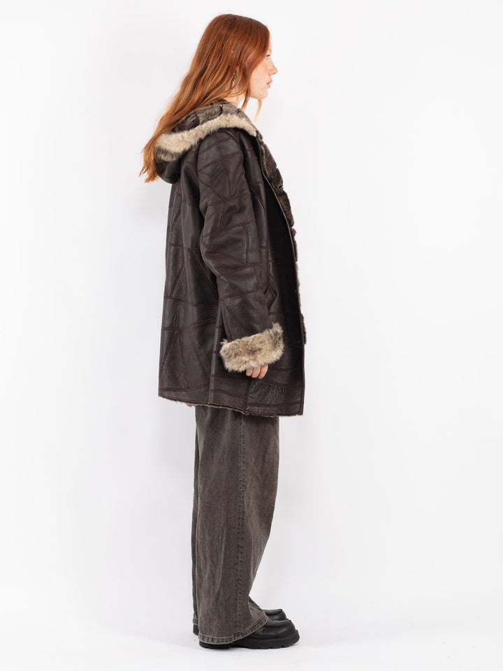 Vintage 90's Women Sheepskin Coat in Brown
