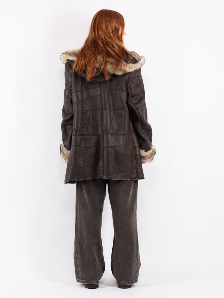 Vintage 90's Women Sheepskin Coat in Brown