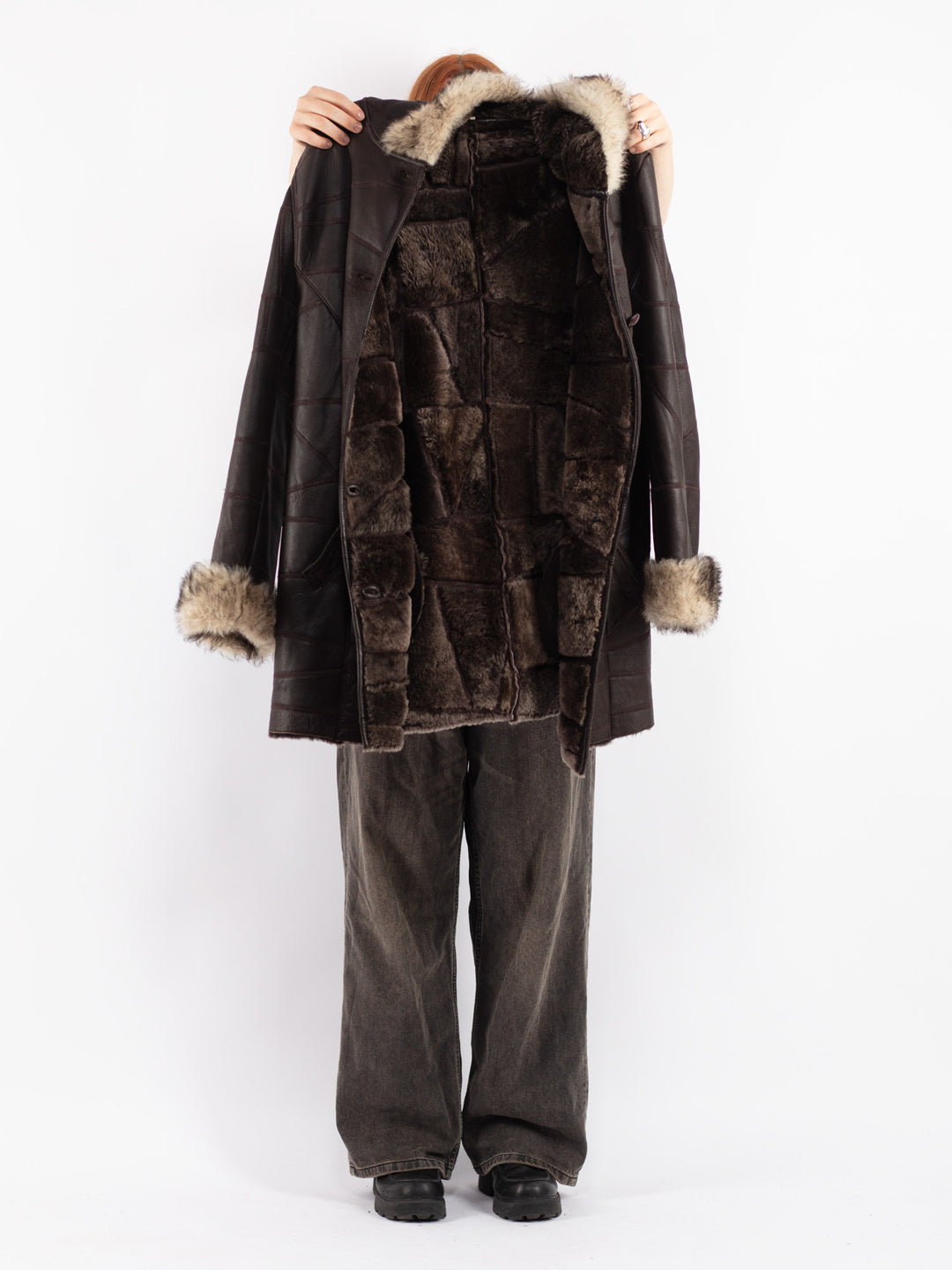 Vintage 90's Women Sheepskin Coat in Brown