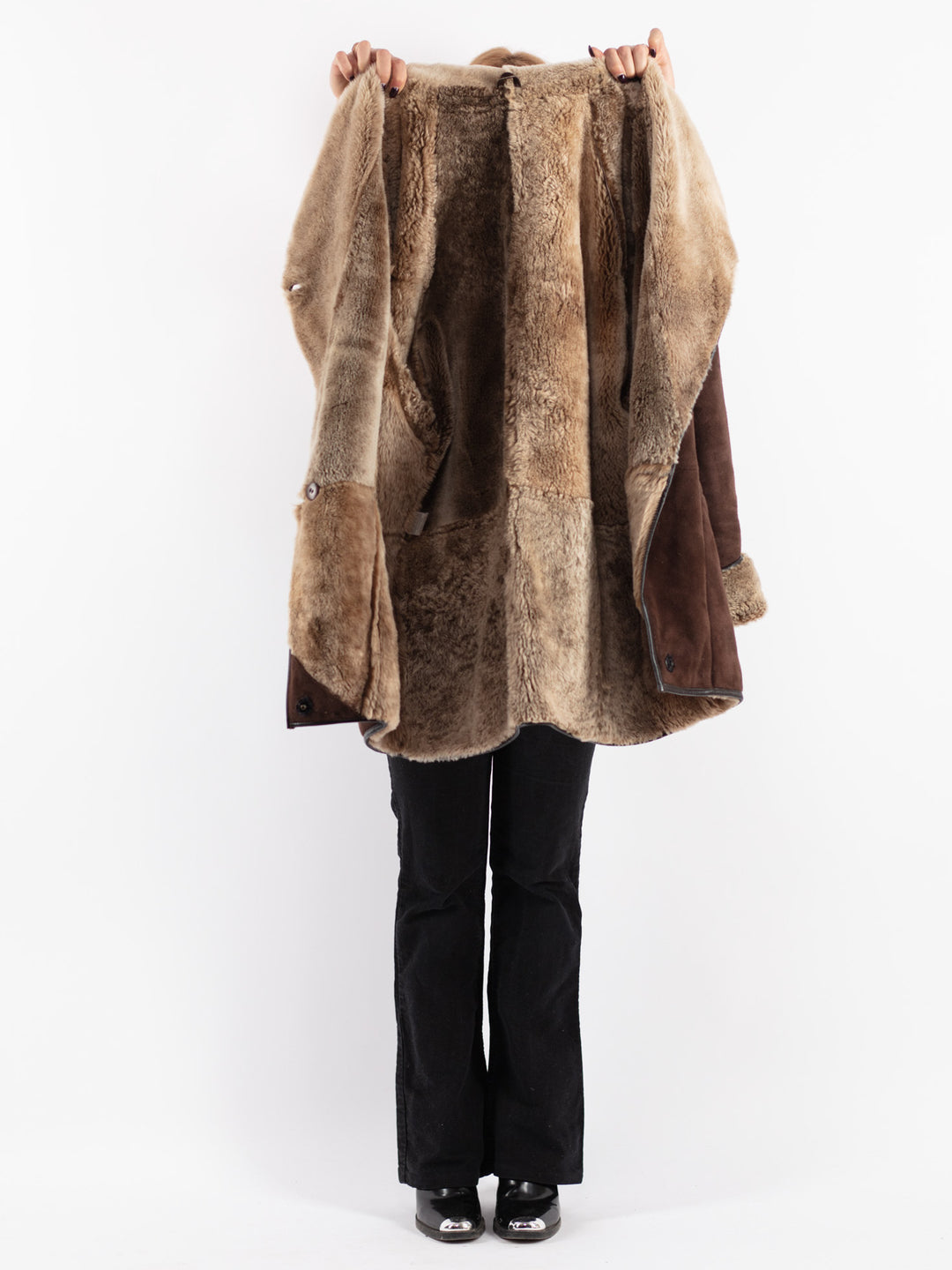 Vintage 90's Women Sheepskin Coat in Brown