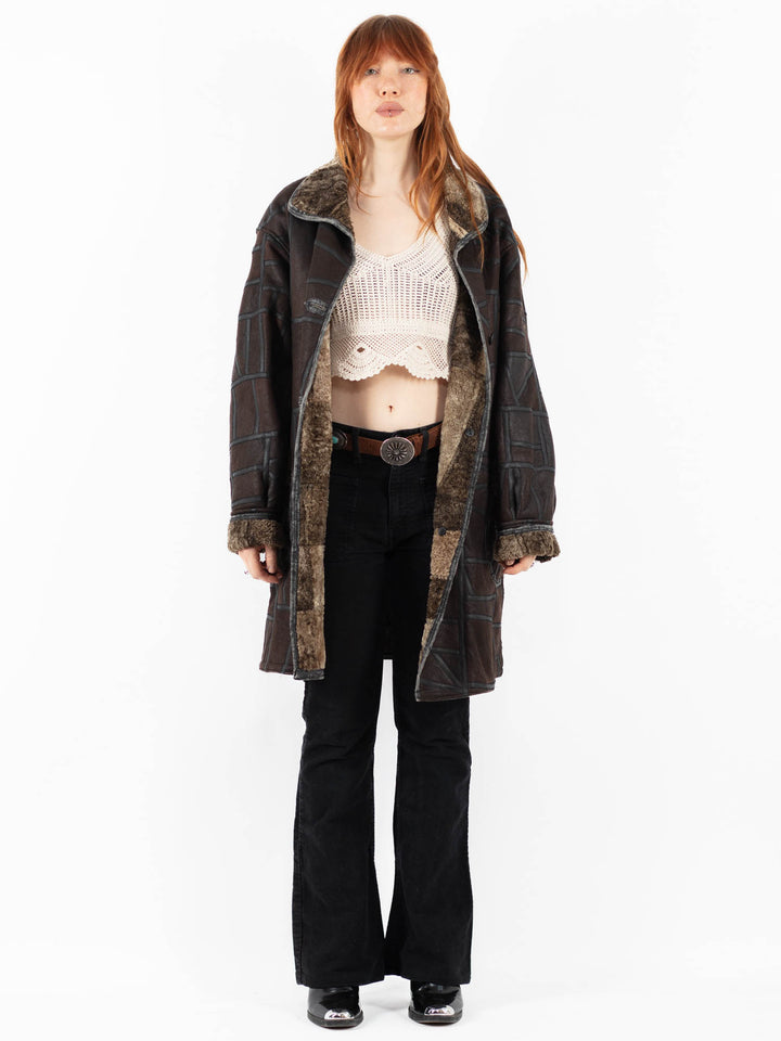 Vintage 90's Women Sheepskin Coat in BrownV9794