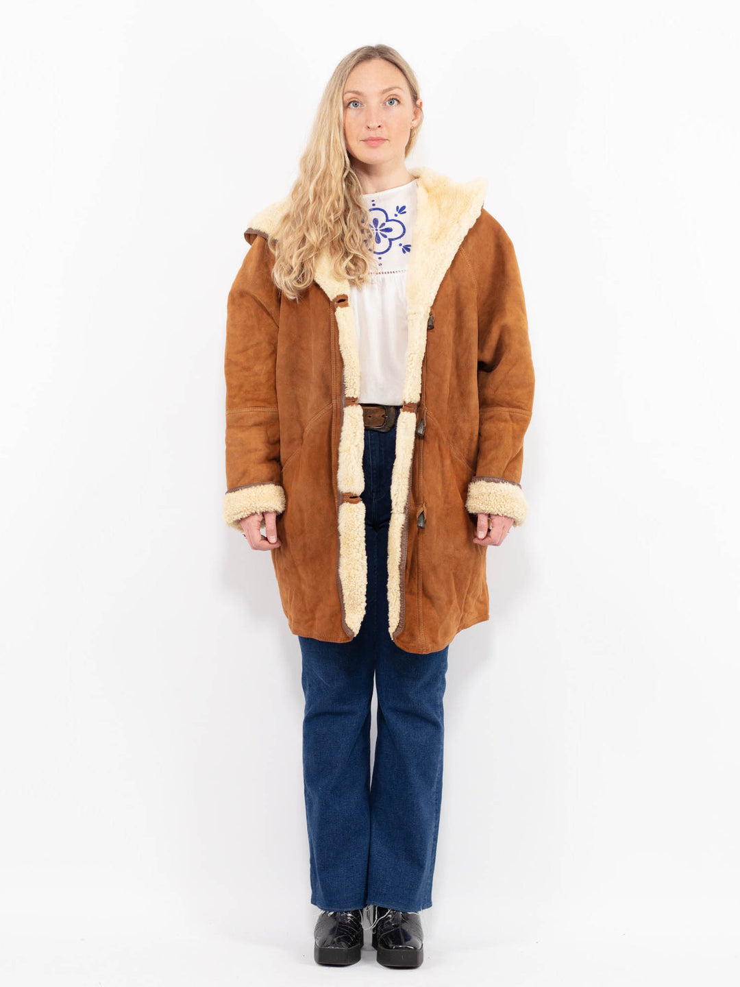 Vintage 90's Women Sheepskin Shearling Coat in BrownA1028