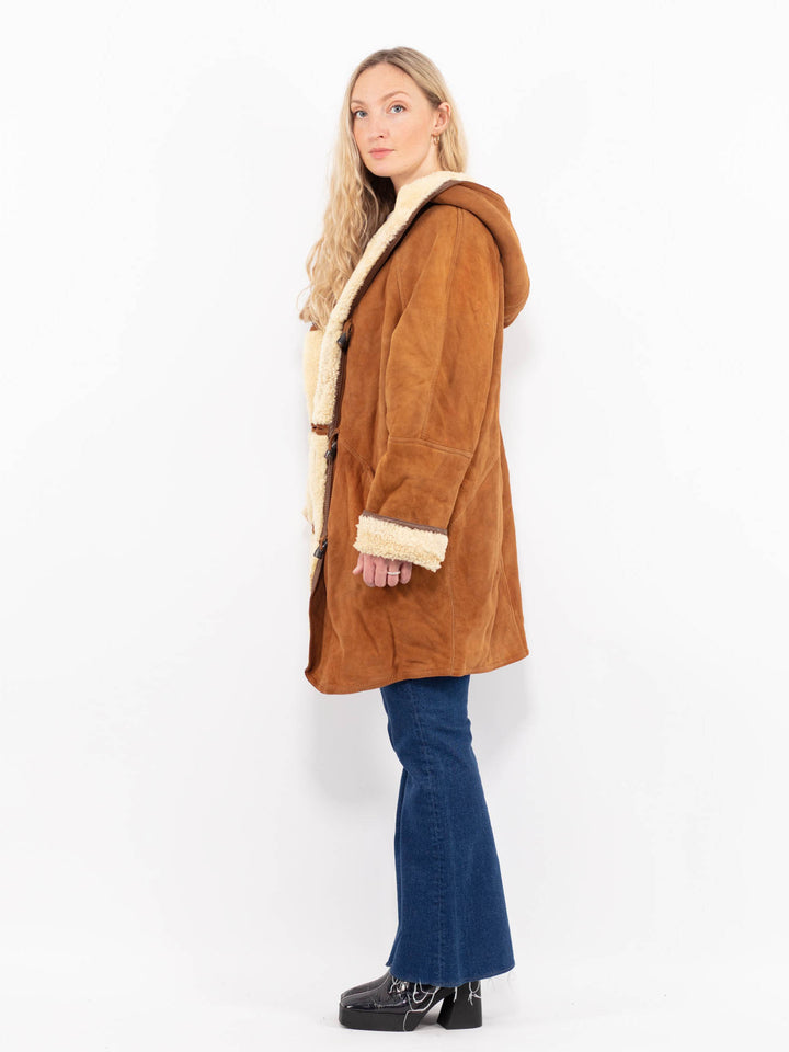 Vintage 90's Women Sheepskin Shearling Coat in BrownA1028