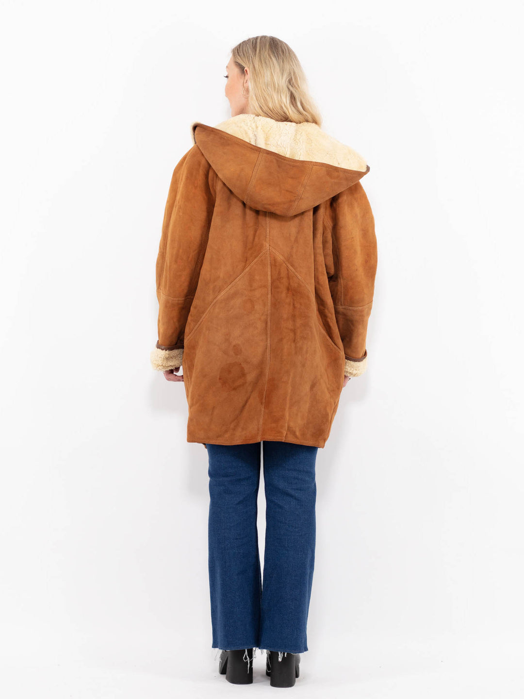 Vintage 90's Women Sheepskin Shearling Coat in BrownA1028