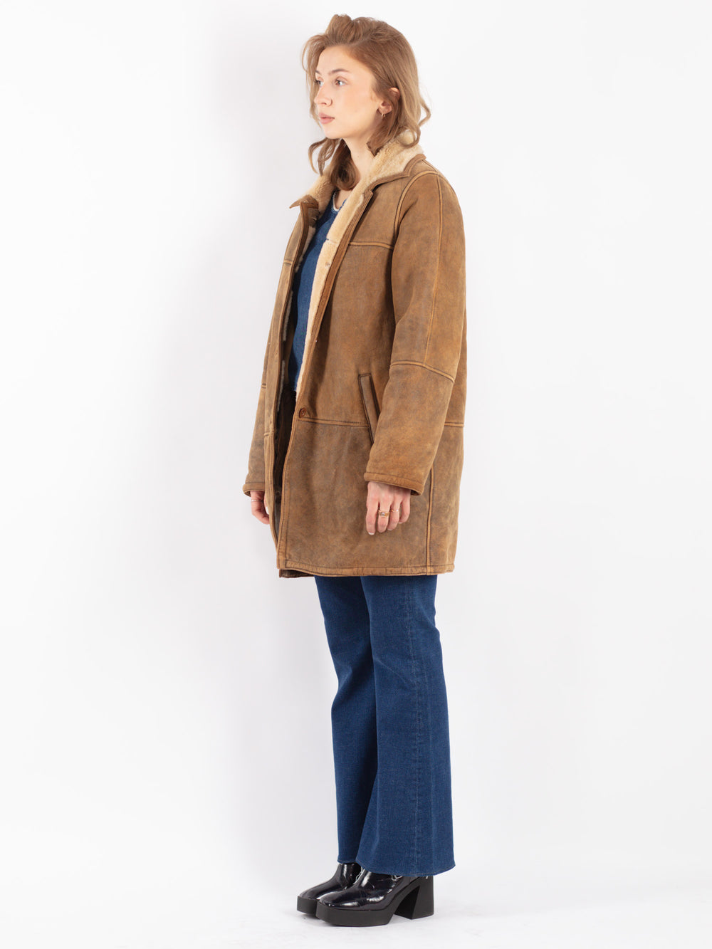 Vintage 90's Women Sheepskin Coat in Brown