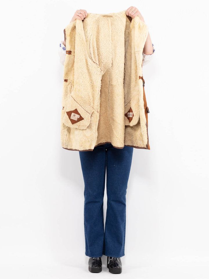 Vintage 90's Women Sheepskin Shearling Coat in BrownA1028