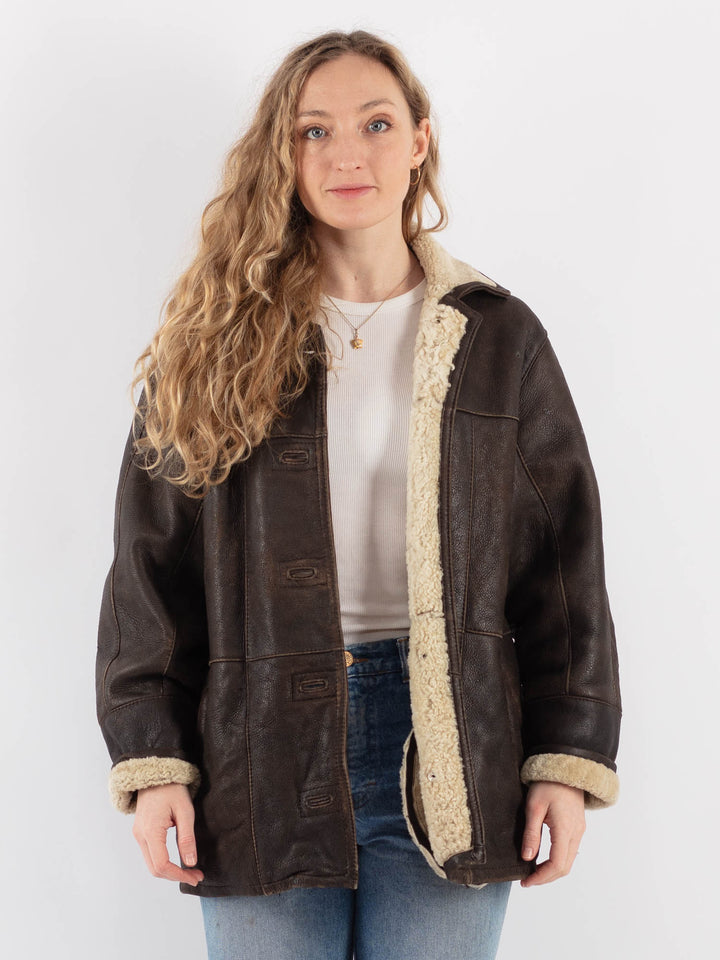 Vintage 90's Women Sheepskin Coat in BrownV9252