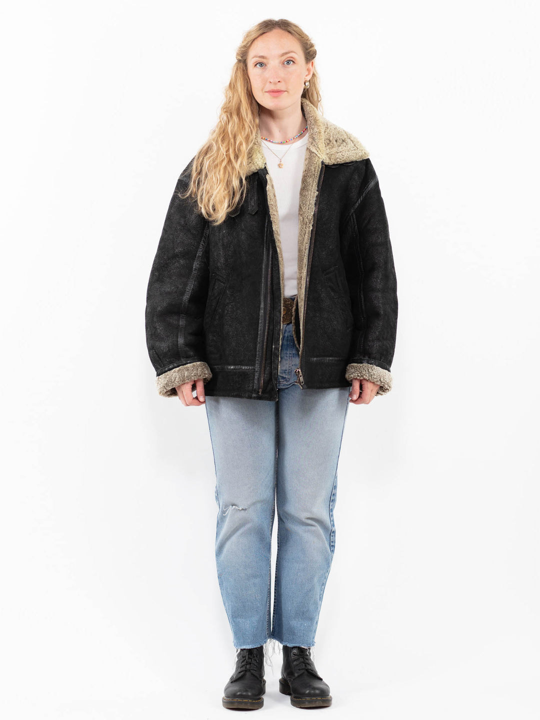 Vintage 90's Women Sheepskin in BlackA0299