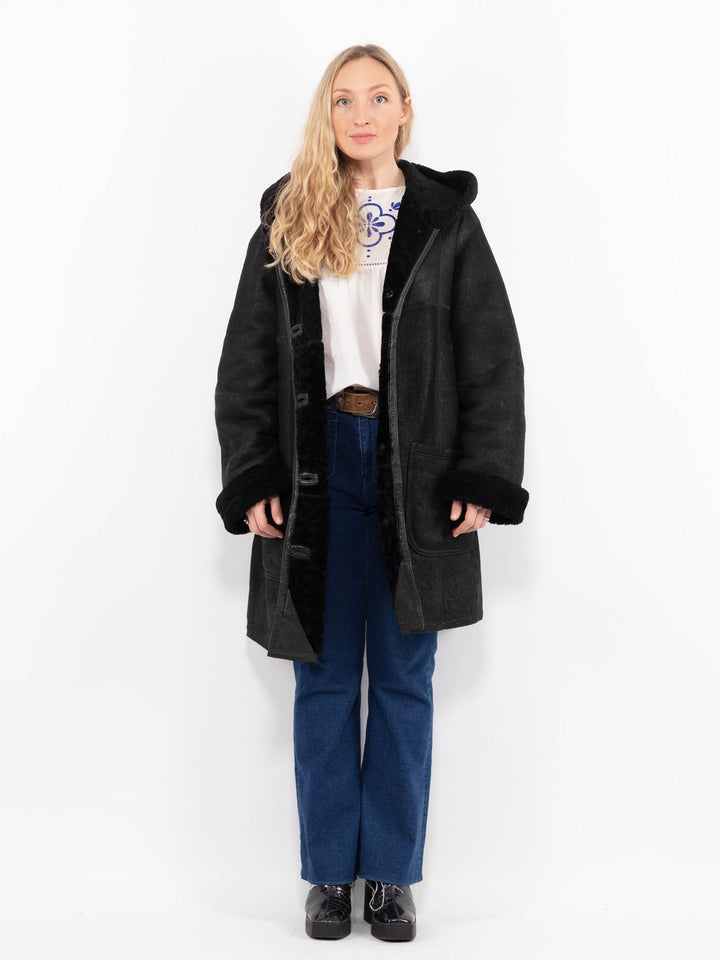 Vintage 90's Women Sheepskin Coat in BlackA1030