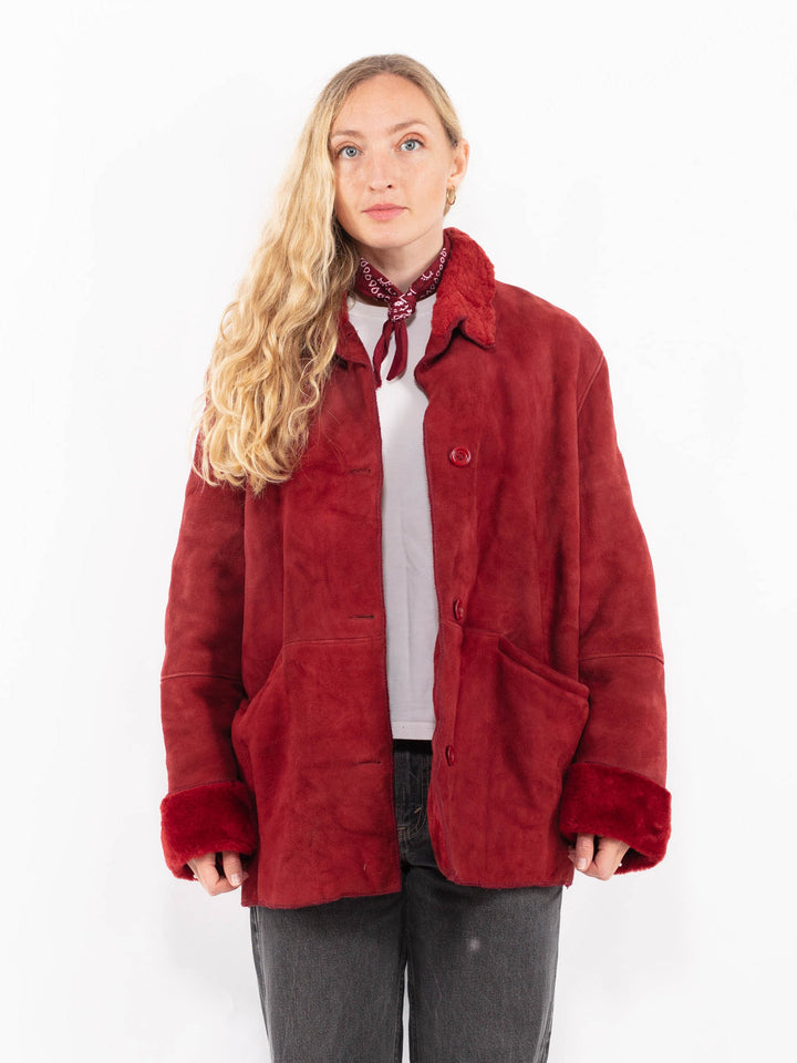Vintage 90's Women Sheepskin Coat in RedA0645