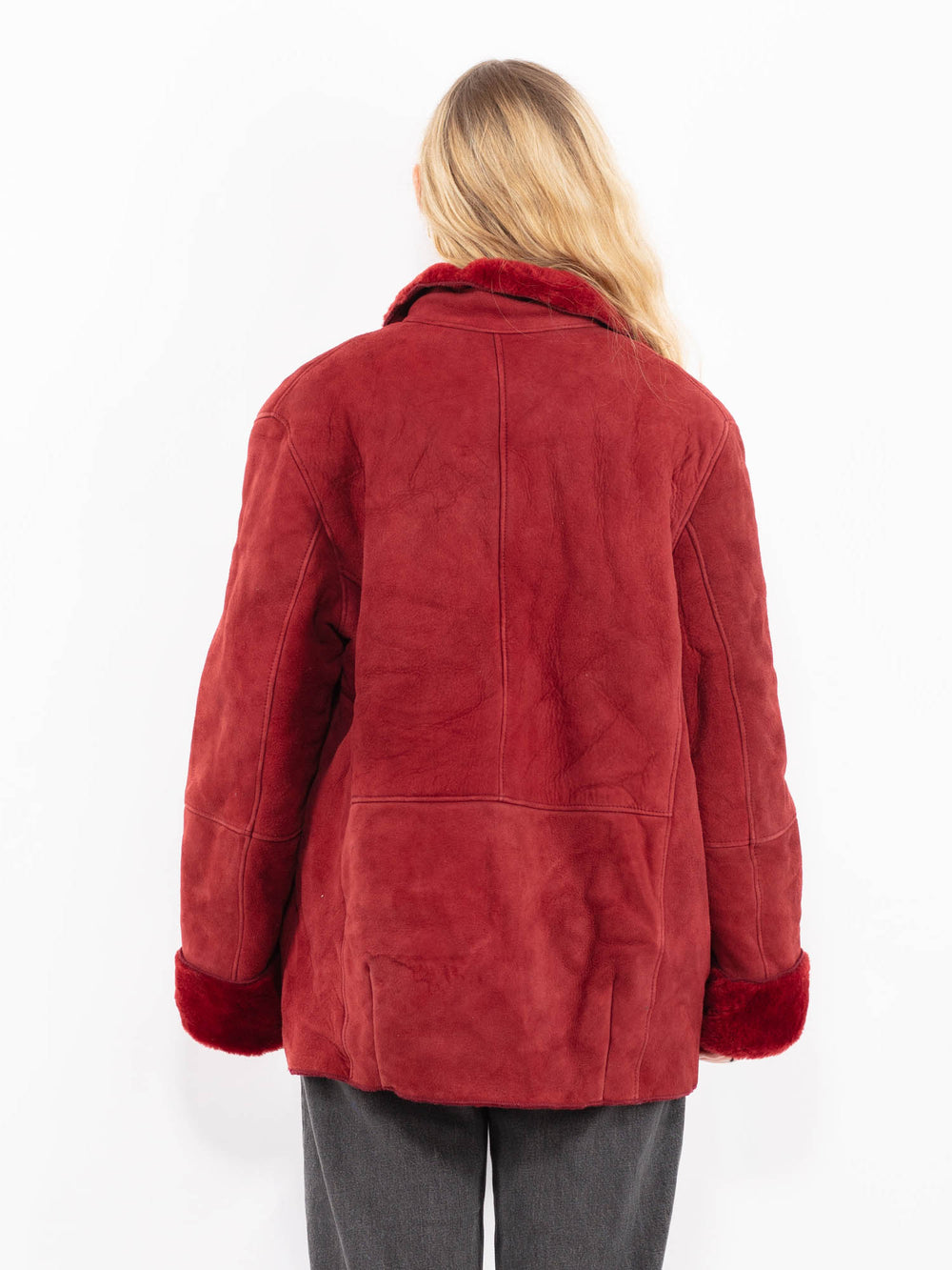 Vintage 90's Women Sheepskin Coat in RedA0645