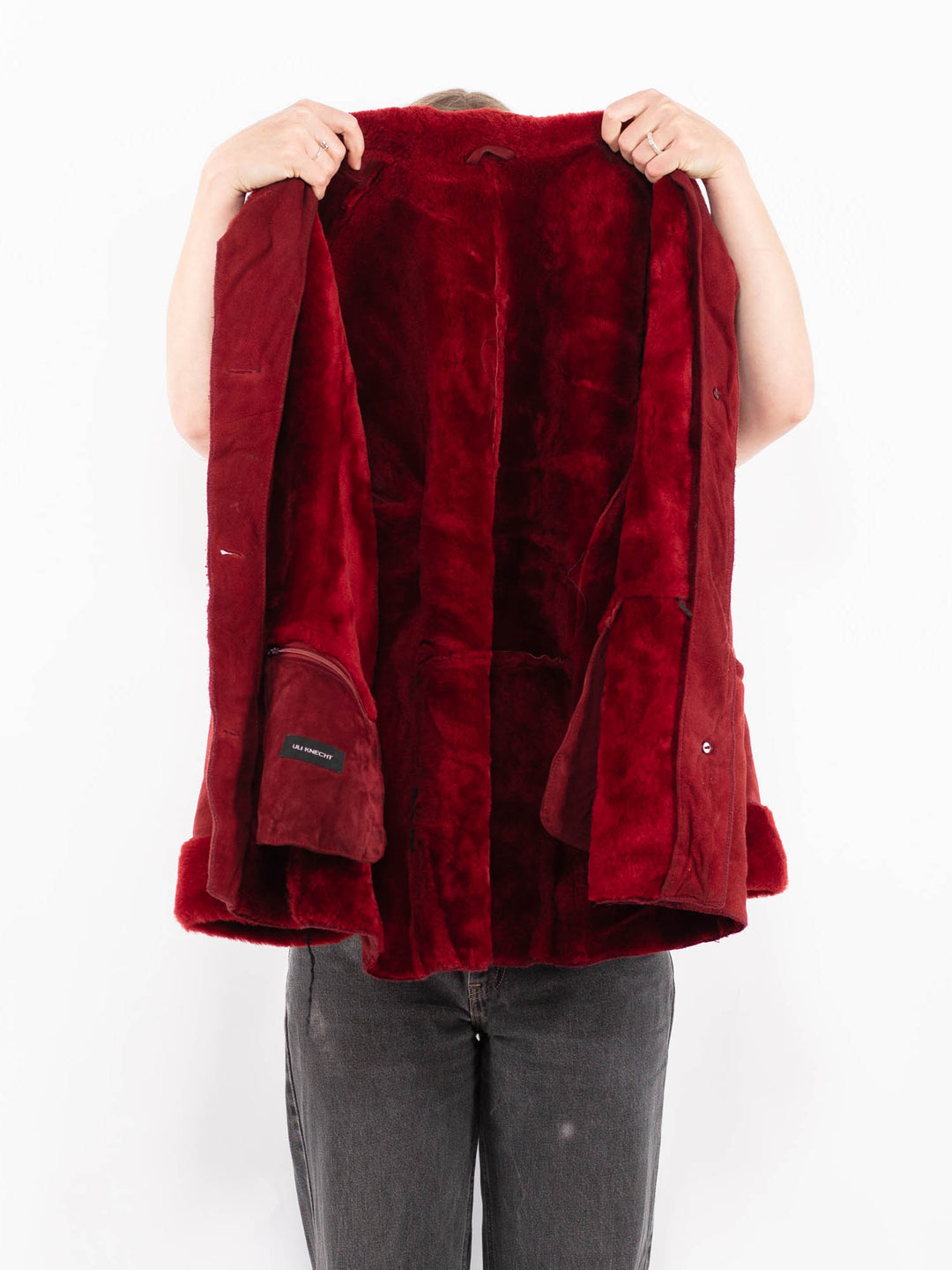 Vintage 90's Women Sheepskin Coat in RedA0645