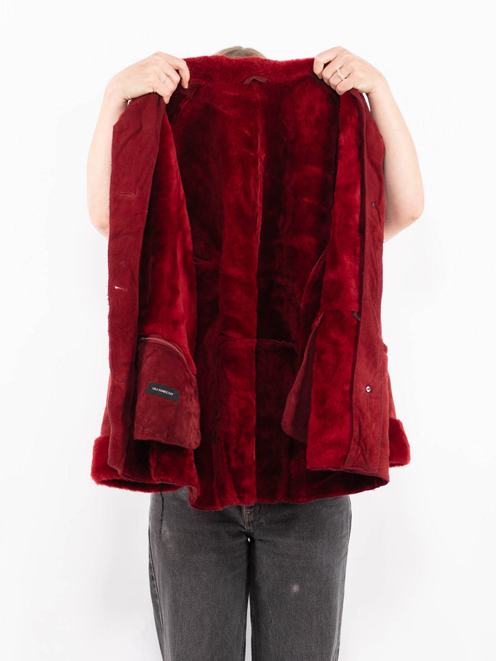 Vintage 90's Women Sheepskin Coat in RedA0645
