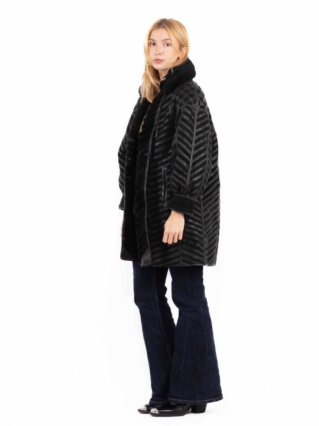 Vintage 90's Penny Lane Sheepskin Coat in Black